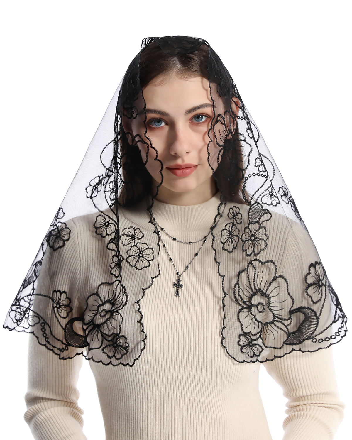 Bozidol Lot De 2 Mantilles Dentelle Florale Noire Et Blanche - Voile Catholique Chapelle Pour Femme