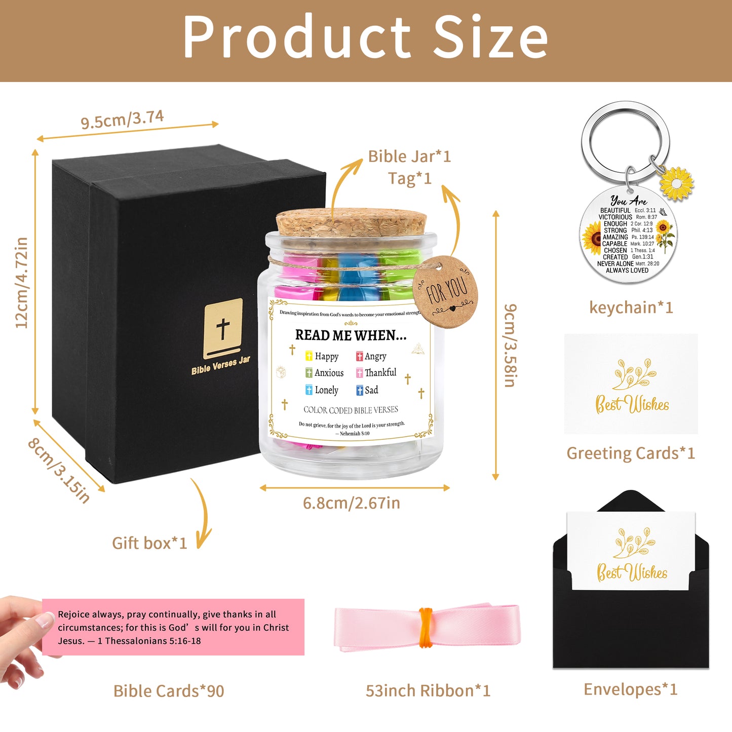 Bozidol Color Coded Bible Verses in a Jar, Read Me When Bible Verse Jar of Emotions and Feelings, Faith Hope Prayer Jars with Card, Keychain and Scriptures, Religious Christian Gifts for Church Women