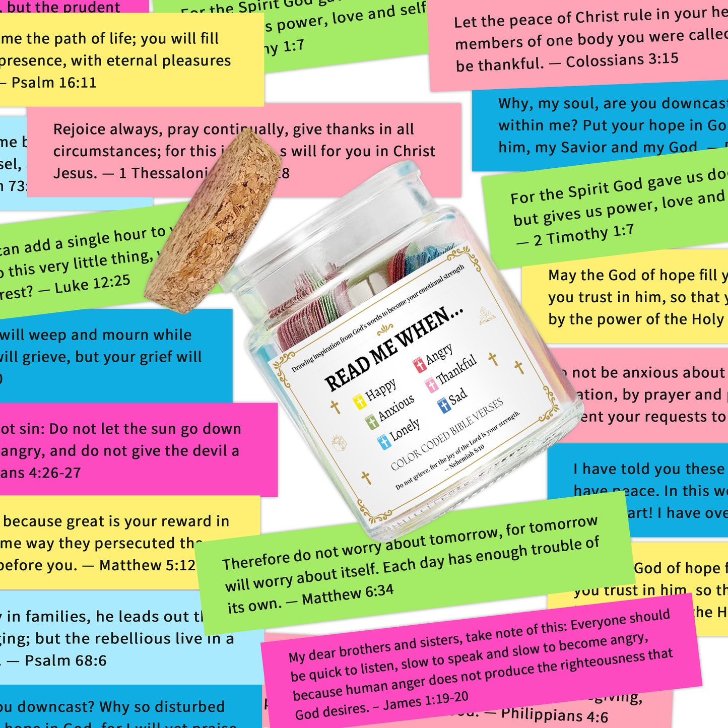 Bozidol Color Coded Bible Verses in a Jar, Read Me When Bible Verse Jar of Emotions and Feelings, Faith Hope Prayer Jars with Card, Keychain and Scriptures, Religious Christian Gifts for Church Women