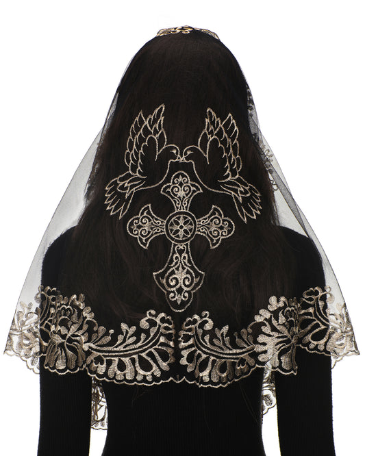 Bozidol Holy Spirit Camellia Cross Women's Veil - Catholic Camellia Holy Spirit Embroidery Holy Lady Veil Church Hood