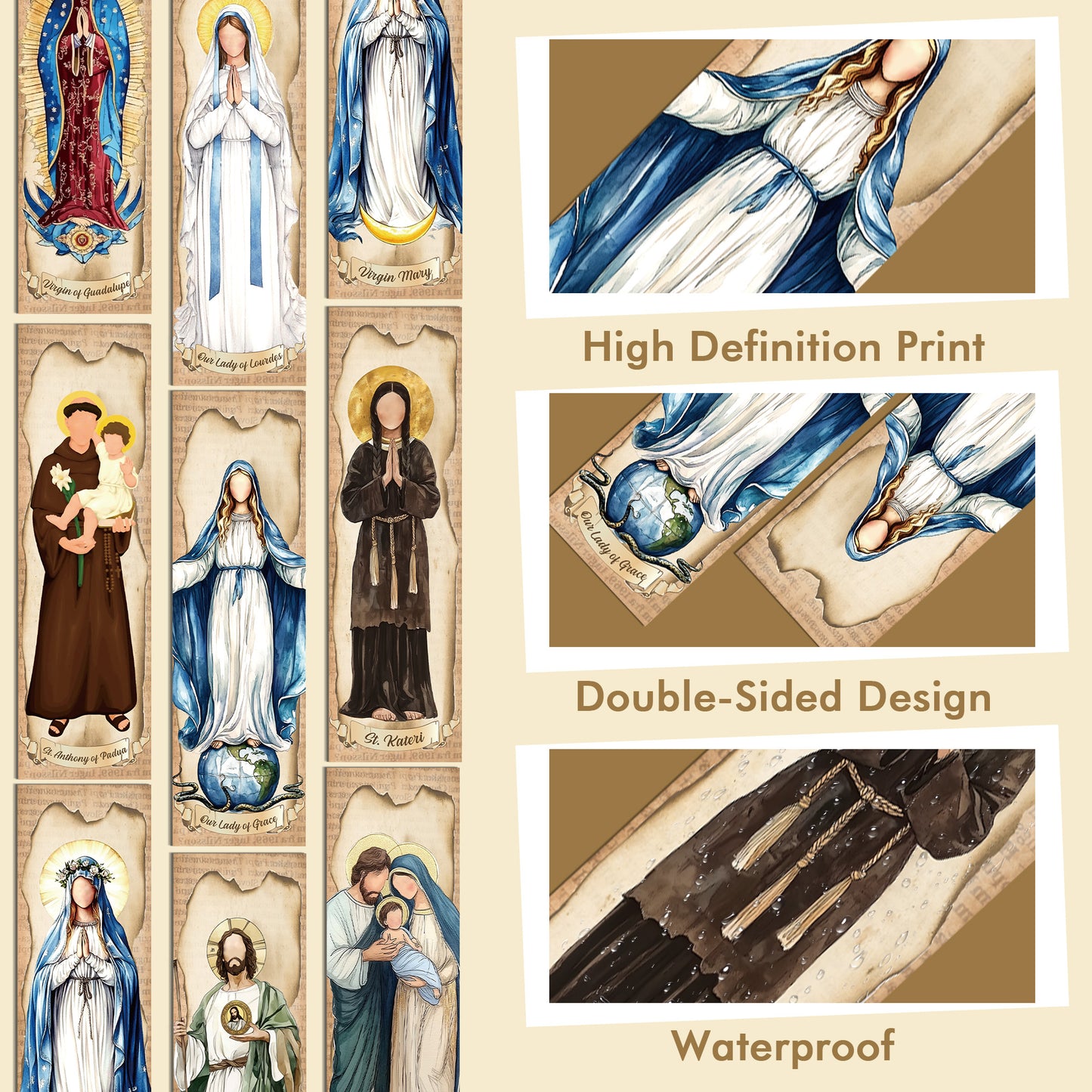 Bozidol 48 Pcs Virgin Mary Catholic Bookmarks, Vintage Our Lady of Guadalupe, Lourdes, St. Jude Book Marks for Reading, Christian Religious Bible Study Gifts for Women and Men Book Lovers