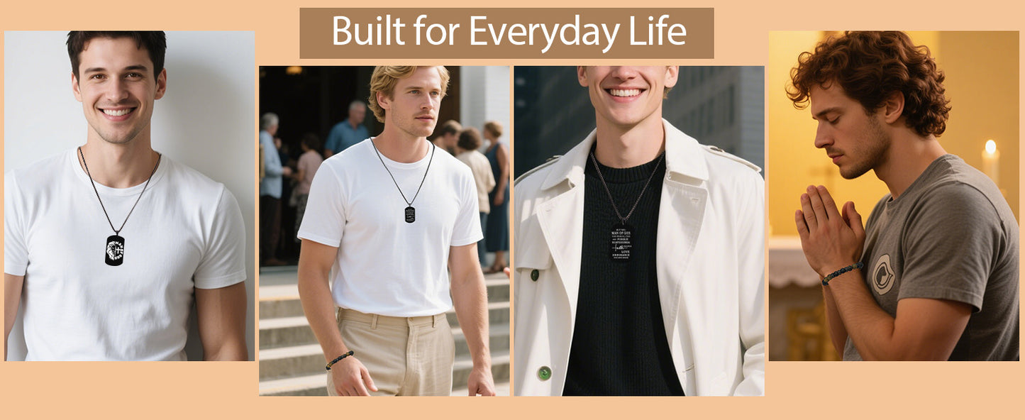 Bozidol Christian Pastor Appreciation Gifts, Black Man of God Bible Verse Necklace and Beaded Bracelet Jewelry Set, Inspirational Baptism Confirmation Graduation Father Birthday Gifts for Men