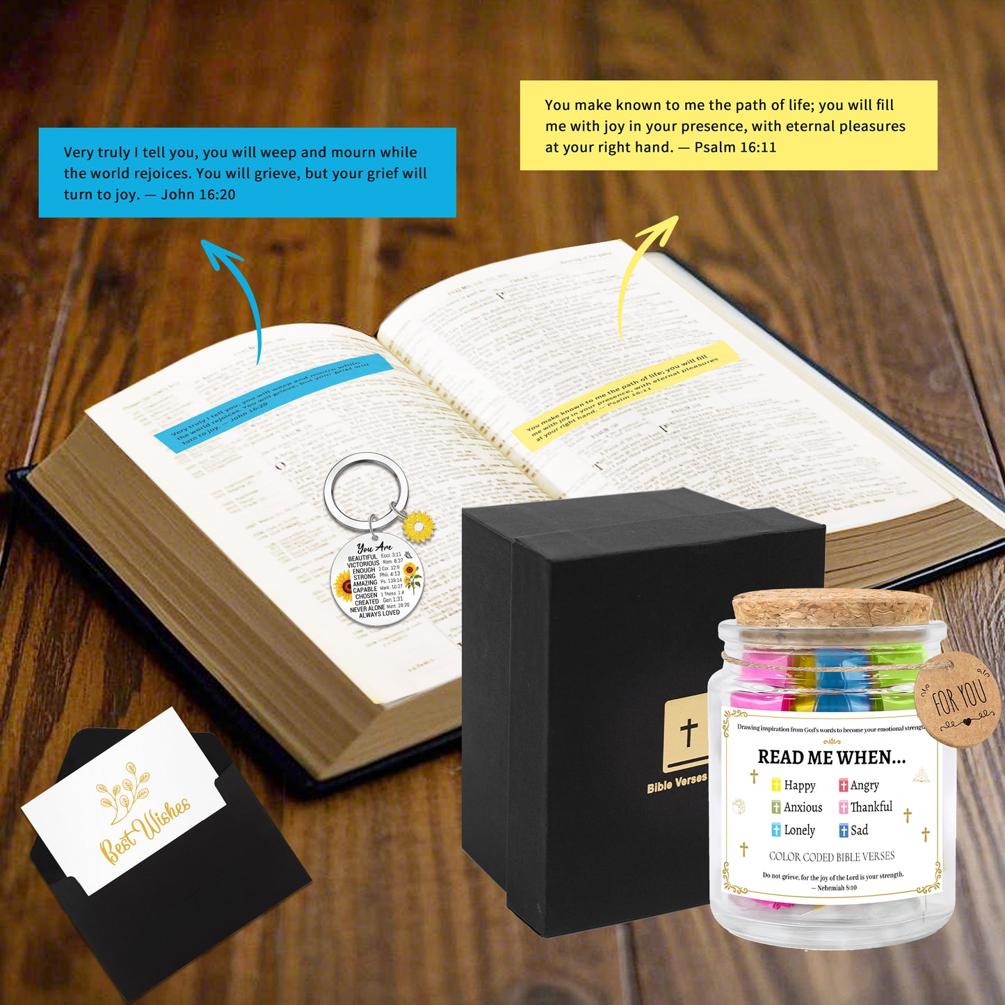 Bozidol Color Coded Bible Verses in a Jar, Read Me When Bible Verse Jar of Emotions and Feelings, Faith Hope Prayer Jars with Card, Keychain and Scriptures, Religious Christian Gifts for Church Women