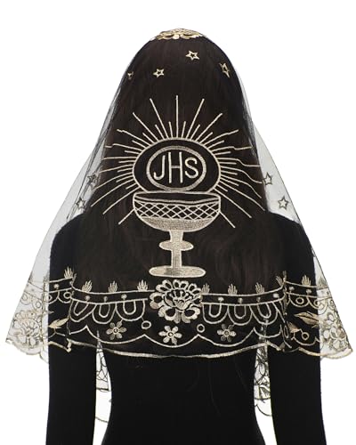 Bozidol Triangle Catholic Chapel Mantilla Veils  Short Camellia Embroidery Latin Mass Scarf Church Lace Veil with Gift Box