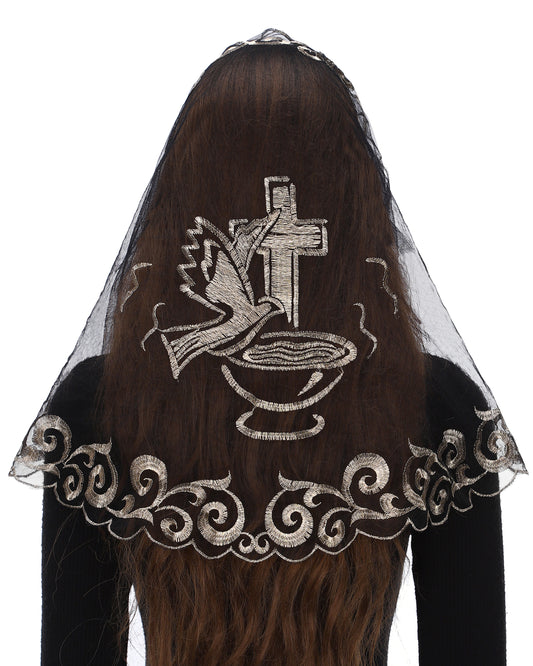 Bozidol D-Shape Holy Spirit Lady Veil- D-shaped embroidered Holy Spirit Holy Water Noble Ladies Veil