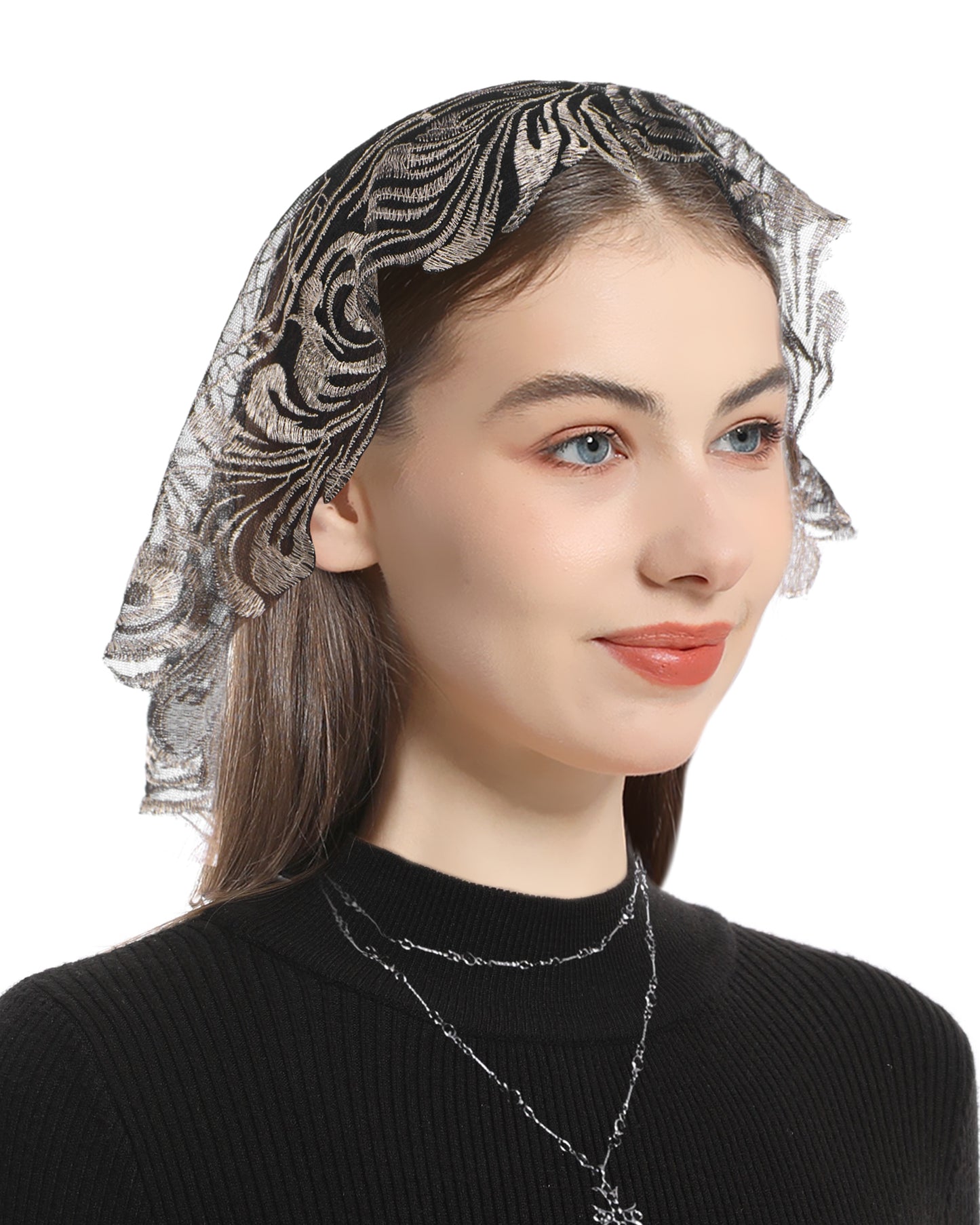 Bozidol Christian Virgin and Child Lace Veil - Embroidered With The Christian Virgin and Child in the Middle Surrounded by Matterns Surround Qin Bo Soft Lace Veil