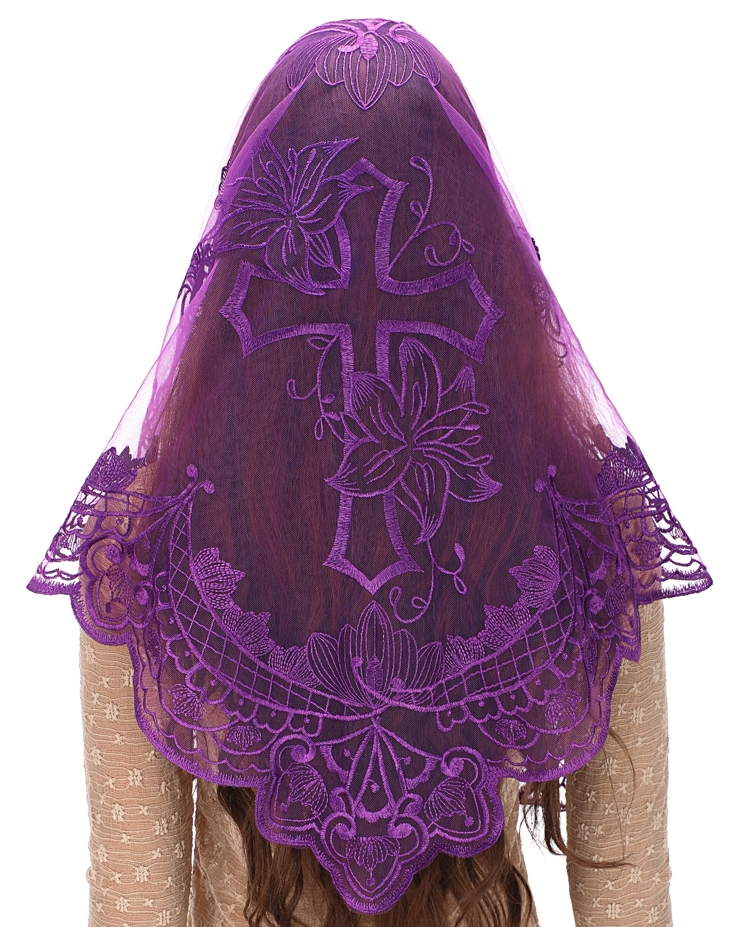 BOZIDOL White Triangle Veil -Lace Mantilla Catholic Church Chapel Veil Head Covering Latin Mass For Women