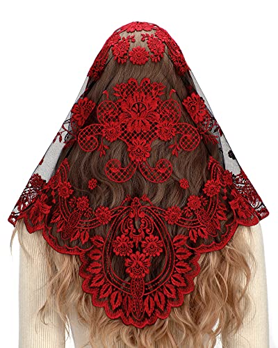 Bozidol Triangle Catholic Chapel Mantilla Veils  Short Camellia Embroidery Latin Mass Scarf Church Lace Veil with Gift Box
