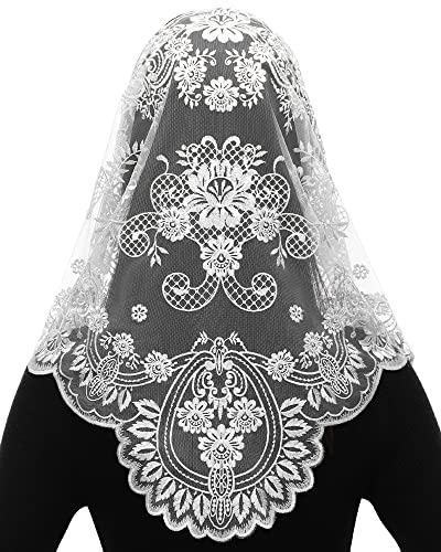 Bozidol Triangle Catholic Chapel Mantilla Veils  Short Camellia Embroidery Latin Mass Scarf Church Lace Veil with Gift Box