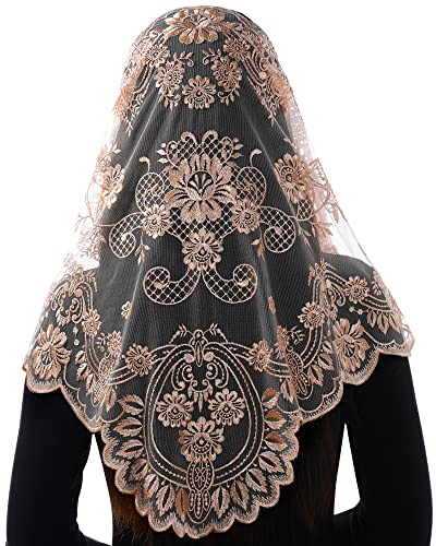 Bozidol Triangle Catholic Chapel Mantilla Veils  Short Camellia Embroidery Latin Mass Scarf Church Lace Veil with Gift Box
