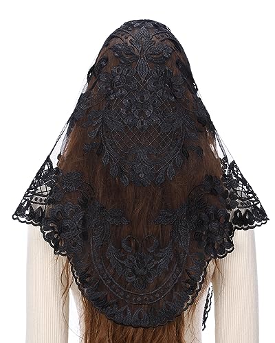 Bozidol Triangle Catholic Chapel Mantilla Veils  Short Camellia Embroidery Latin Mass Scarf Church Lace Veil with Gift Box