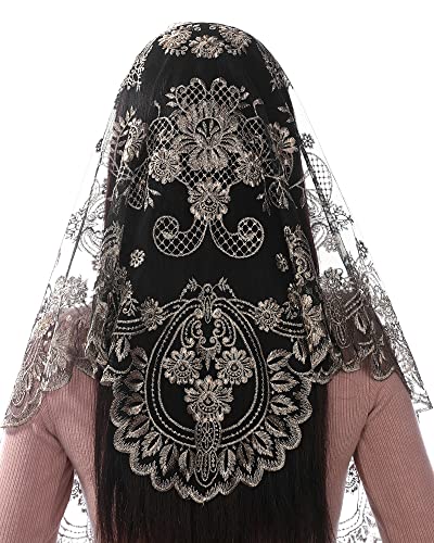 Bozidol Triangle Catholic Chapel Mantilla Veils  Short Camellia Embroidery Latin Mass Scarf Church Lace Veil with Gift Box
