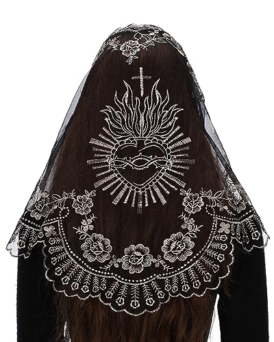 Bozidol Church Veil Triangular Mantilla  Cross Chalice Embroidered Vintage Catholic Mass Veil for Women