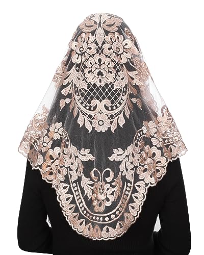 Bozidol Triangle Catholic Chapel Mantilla Veils  Short Camellia Embroidery Latin Mass Scarf Church Lace Veil with Gift Box