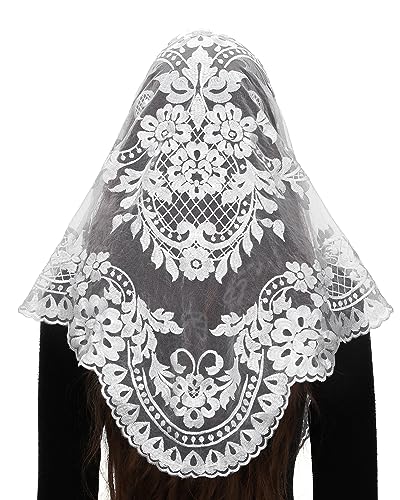 Bozidol Triangle Catholic Chapel Mantilla Veils  Short Camellia Embroidery Latin Mass Scarf Church Lace Veil with Gift Box