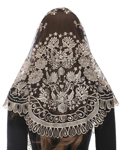 Bozidol Triangle Catholic Chapel Mantilla Veils  Short Camellia Embroidery Latin Mass Scarf Church Lace Veil with Gift Box