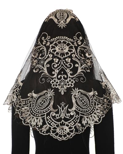 Bozidol Triangle Catholic Chapel Mantilla Veils  Short Camellia Embroidery Latin Mass Scarf Church Lace Veil with Gift Box