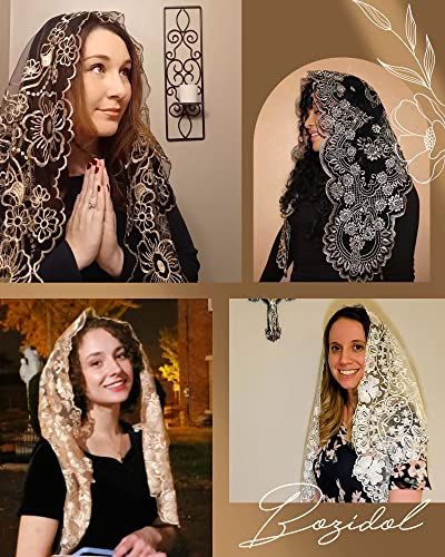 Bozidol Triangle Catholic Chapel Mantilla Veils  Short Camellia Embroidery Latin Mass Scarf Church Lace Veil with Gift Box