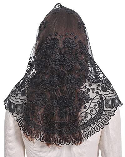 Bozidol Triangle Catholic Chapel Mantilla Veils  Short Camellia Embroidery Latin Mass Scarf Church Lace Veil with Gift Box