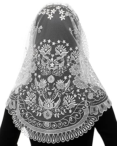 Bozidol Triangle Catholic Chapel Mantilla Veils  Short Camellia Embroidery Latin Mass Scarf Church Lace Veil with Gift Box