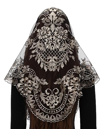 Bozidol Triangle Catholic Chapel Mantilla Veils  Short Camellia Embroidery Latin Mass Scarf Church Lace Veil with Gift Box