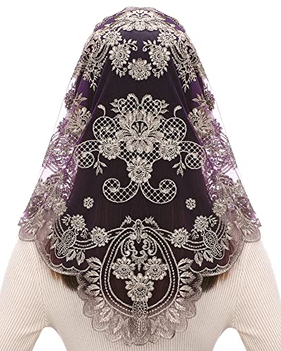Bozidol Triangle Catholic Chapel Mantilla Veils  Short Camellia Embroidery Latin Mass Scarf Church Lace Veil with Gift Box
