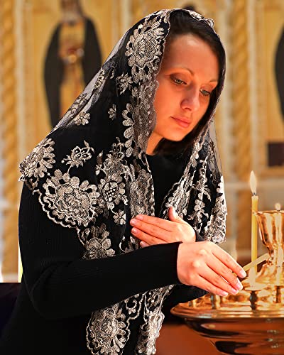 Bozidol Triangle Catholic Chapel Mantilla Veils  Short Camellia Embroidery Latin Mass Scarf Church Lace Veil with Gift Box