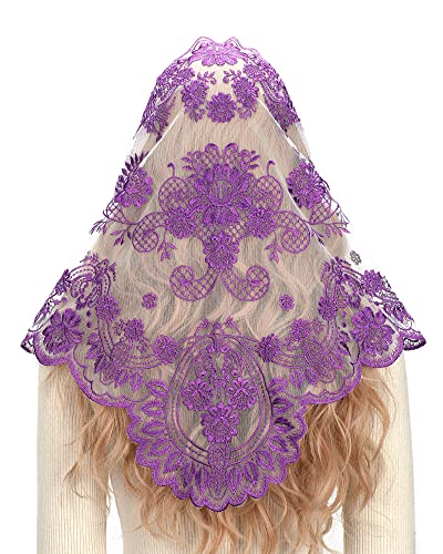 Bozidol Triangle Catholic Chapel Mantilla Veils  Short Camellia Embroidery Latin Mass Scarf Church Lace Veil with Gift Box