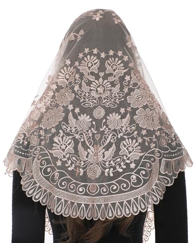 Bozidol Triangle Catholic Chapel Mantilla Veils  Short Camellia Embroidery Latin Mass Scarf Church Lace Veil with Gift Box