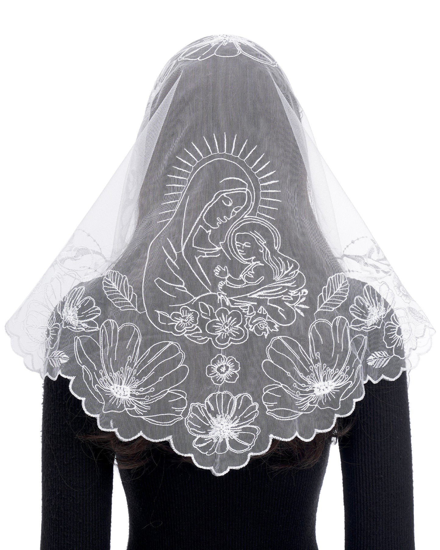 Bozidol Mantilla Veils for Church Catholic, Virgin Mary and Child Jesus Lace Chapel Veil, Latin Mass Head Coverings for Women