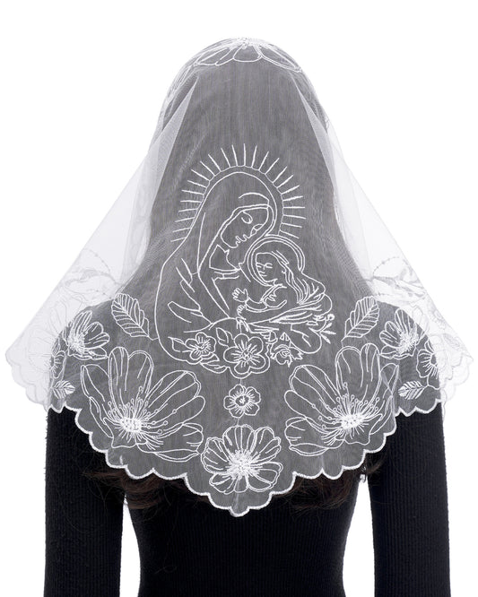 Bozidol Mantilla Veils for Church Catholic, Virgin Mary and Child Jesus Lace Chapel Veil, Latin Mass Head Coverings for Women