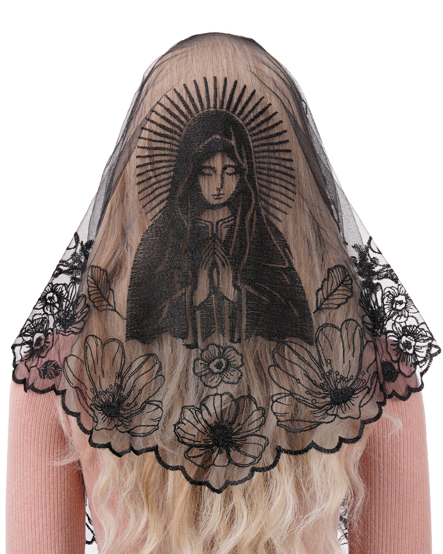 Bozidol Black Church Veils for Women Catholic, Triangle Virgin Mary Mantilla Chapel Veils, Latin Mass Funeral Head Coverings