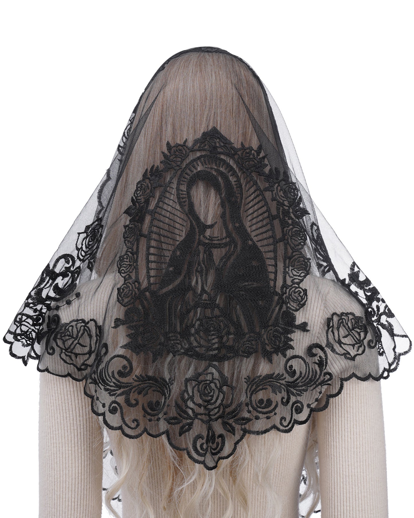 Bozidol Church Catholic Veils for Women, Our Lady of Guadalupe Lace Mantilla Chapel Veil, Latin Mass Head Coverings with Clip