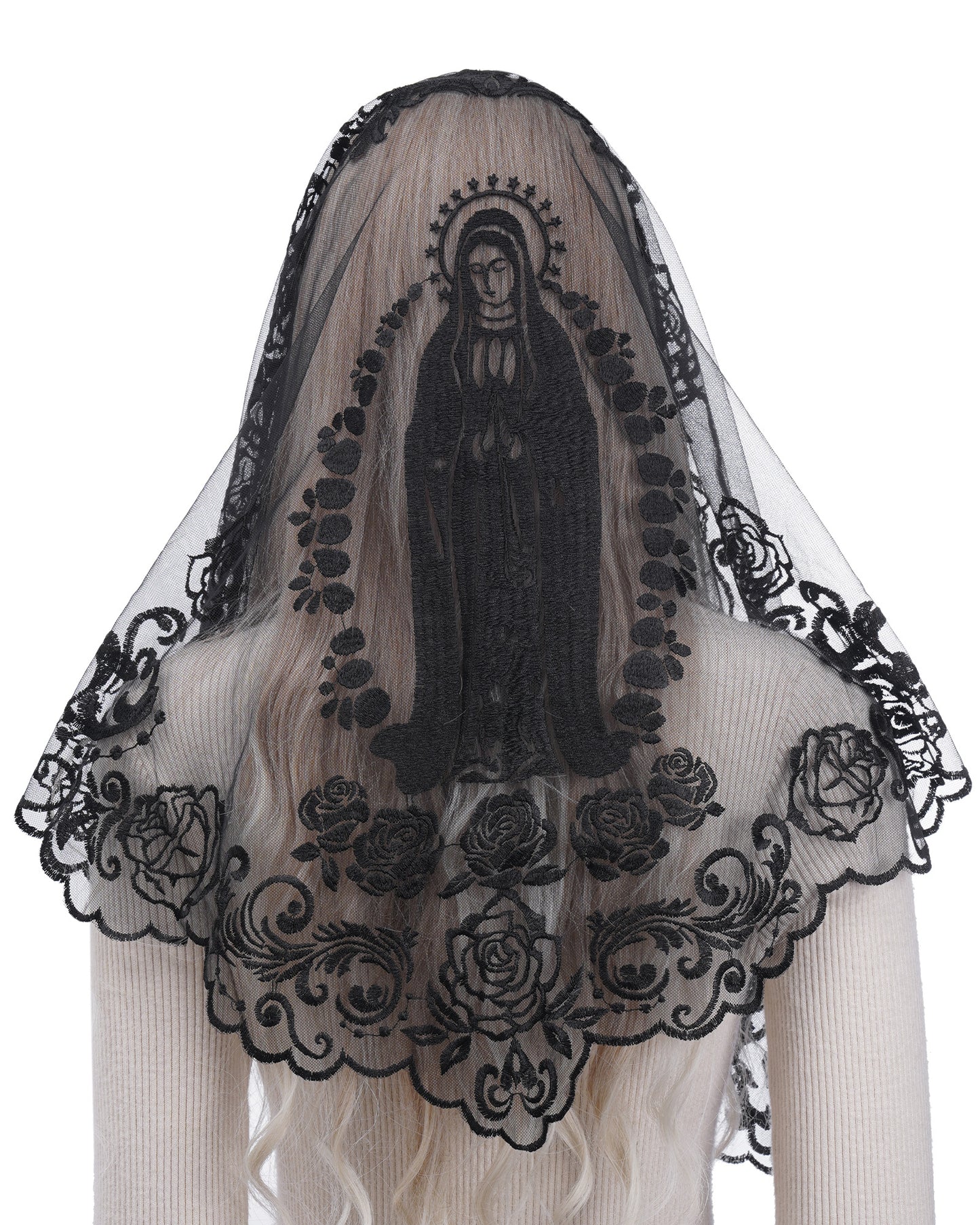 Bozidol Church Catholic Veils for Women, Triangle Virgin Mary Lace Mantilla Chapel Veil, Latin Mass Head Coverings with Clips