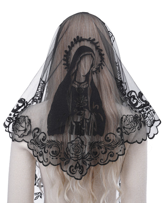 Bozidol Church Catholic Veils for Women, Triangle Virgin Mary and Floral Lace Mantilla Chapel Veil, Latin Mass Head Coverings