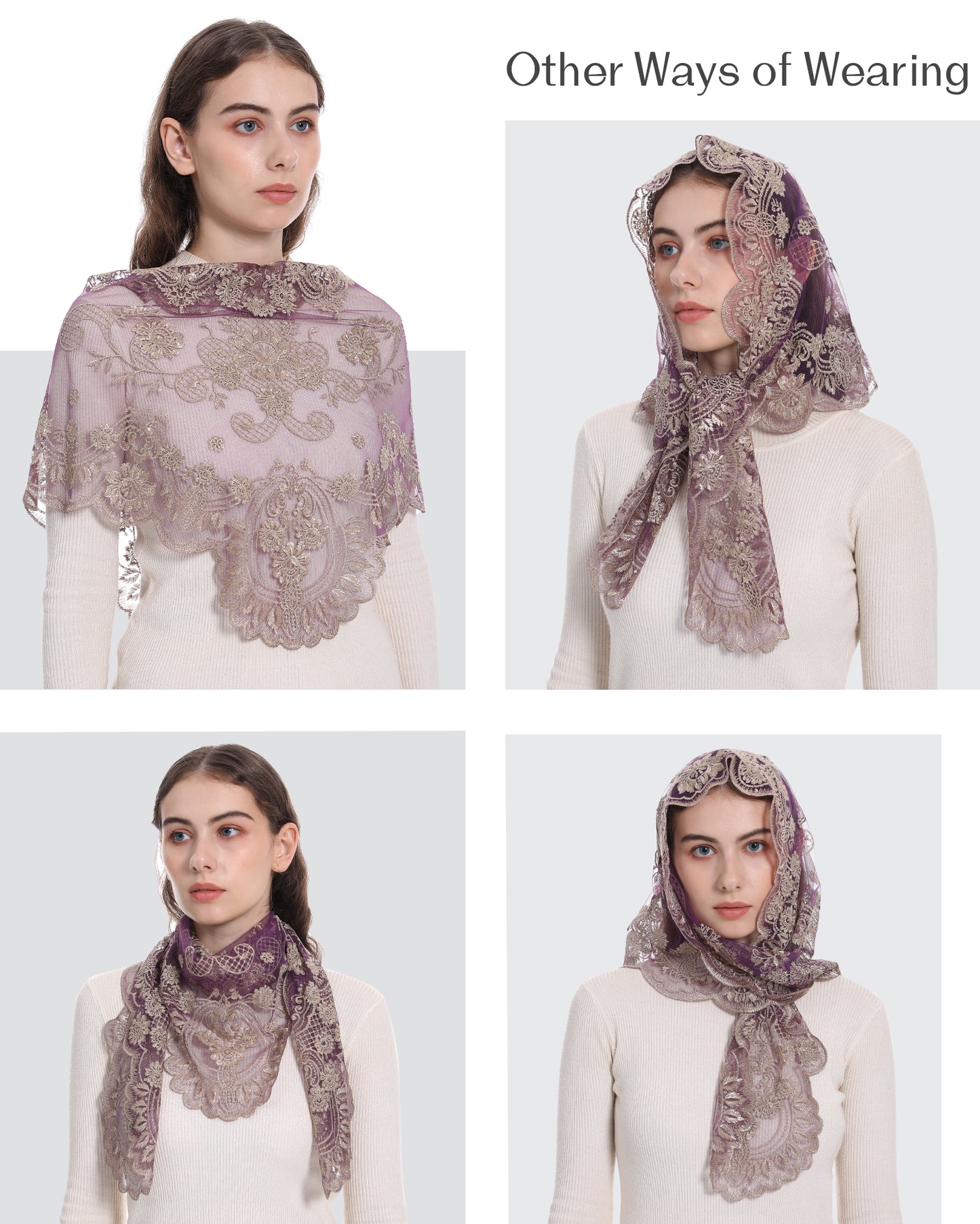 Bozidol Spanish Style Catholic Mass Mantillas Veil for Prayer Floral Orthodox Head Coverings Shawl Chapel Veils