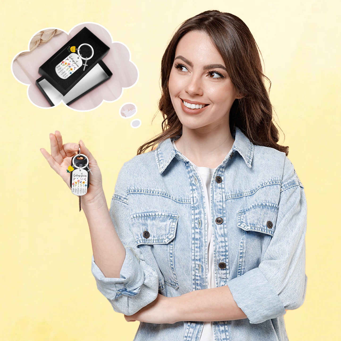 Bozidol Christian Gifts for Women Teen Girl, God Says You Are Flower Dog Tag and Cross Keychain, Religious Inspirational Keychains for Easter Mothers Day Birthday Graduation Faith Based Gifts