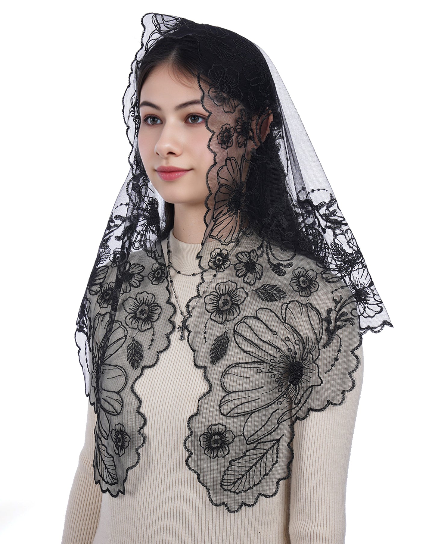 Bozidol Mantilla Veils for Church Catholic, Virgin Mary and Child Jesus Lace Chapel Veil, Latin Mass Head Coverings for Women