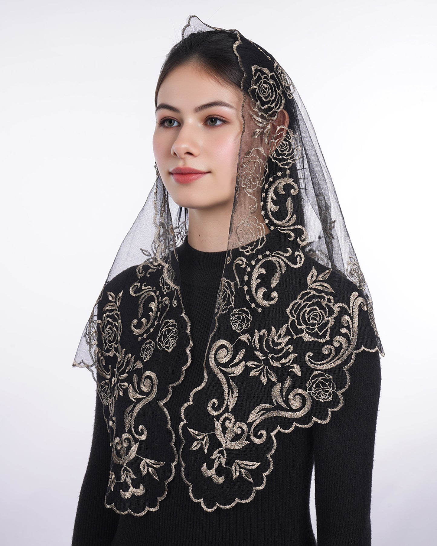 Bozidol Mantilla Veils for Church Catholic, Triangle Blessed Virgin Mary Chapel Veil Latin Mass Lace Head Coverings for Women