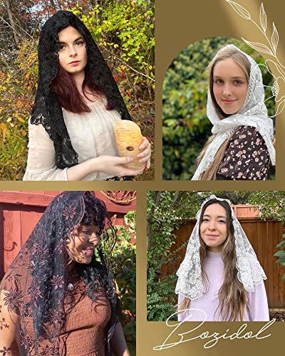 Bozidol Triangle Catholic Chapel Mantilla Veils  Short Camellia Embroidery Latin Mass Scarf Church Lace Veil with Gift Box