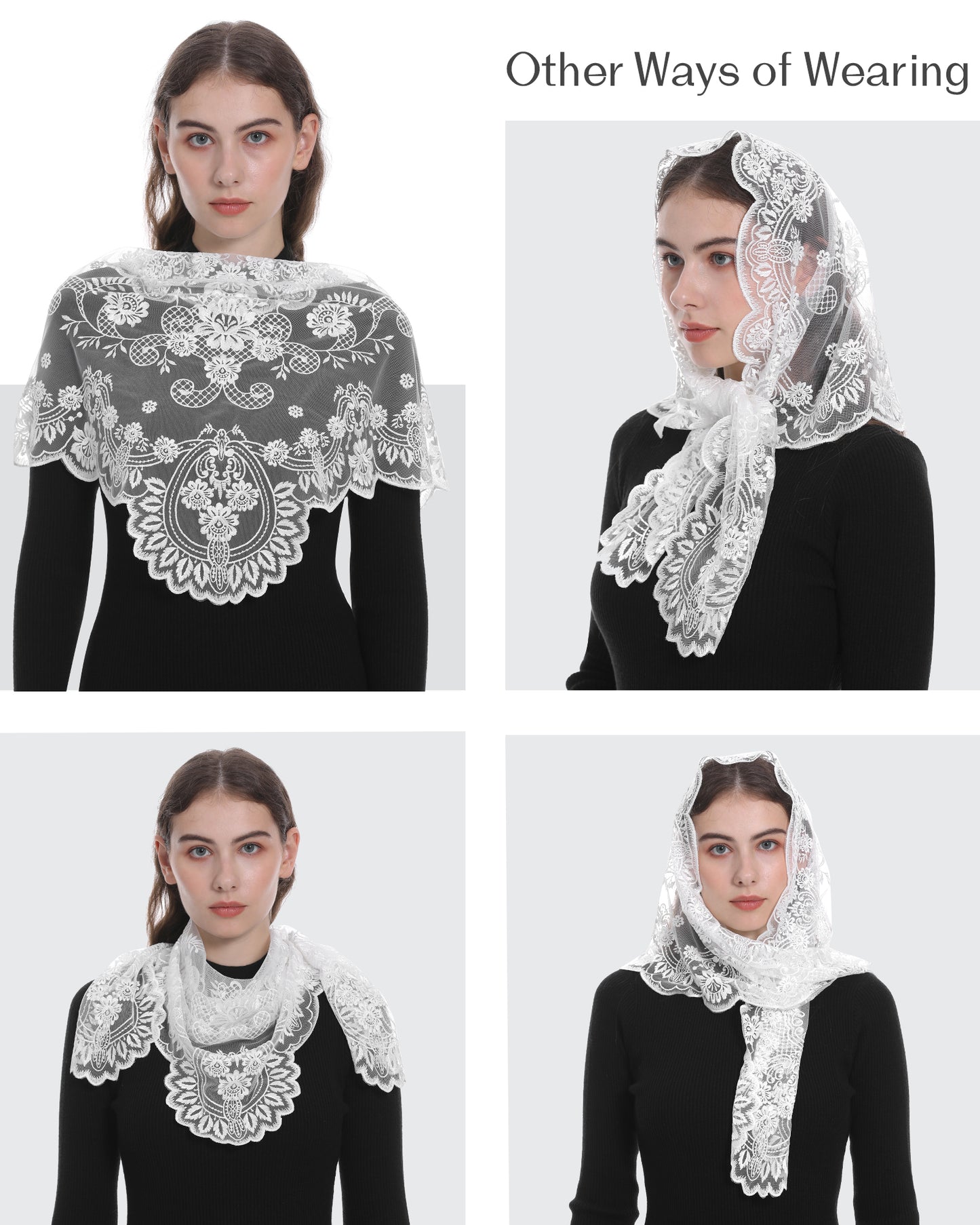 Bozidol Spanish Style Catholic Mass Mantillas Veil for Prayer Floral Orthodox Head Coverings Shawl Chapel Veils