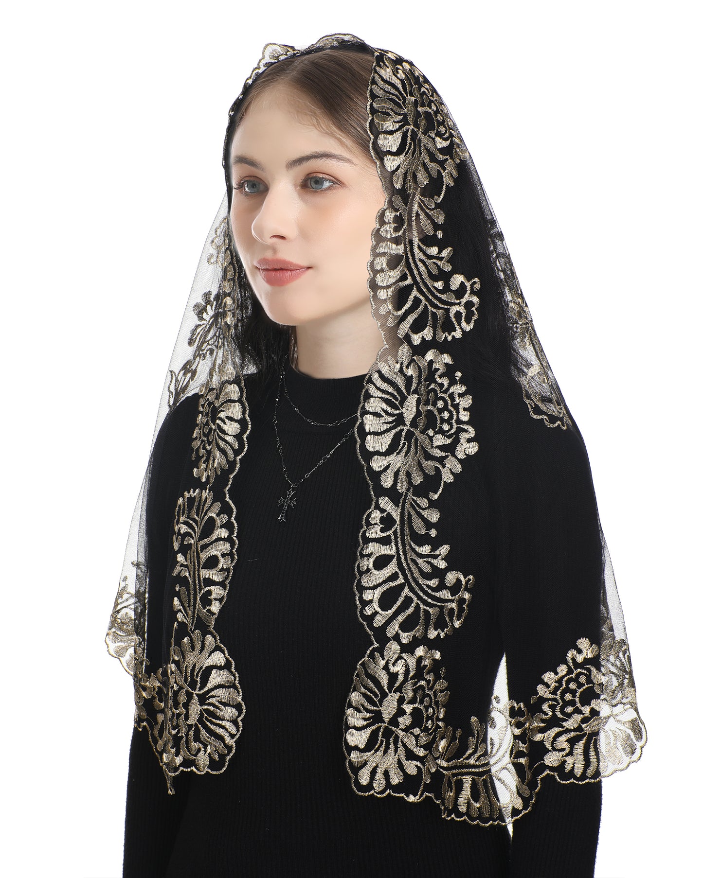 Bozidol Holy Spirit Camellia Cross Women's Veil - Catholic Camellia Holy Spirit Embroidery Holy Lady Veil Church Hood