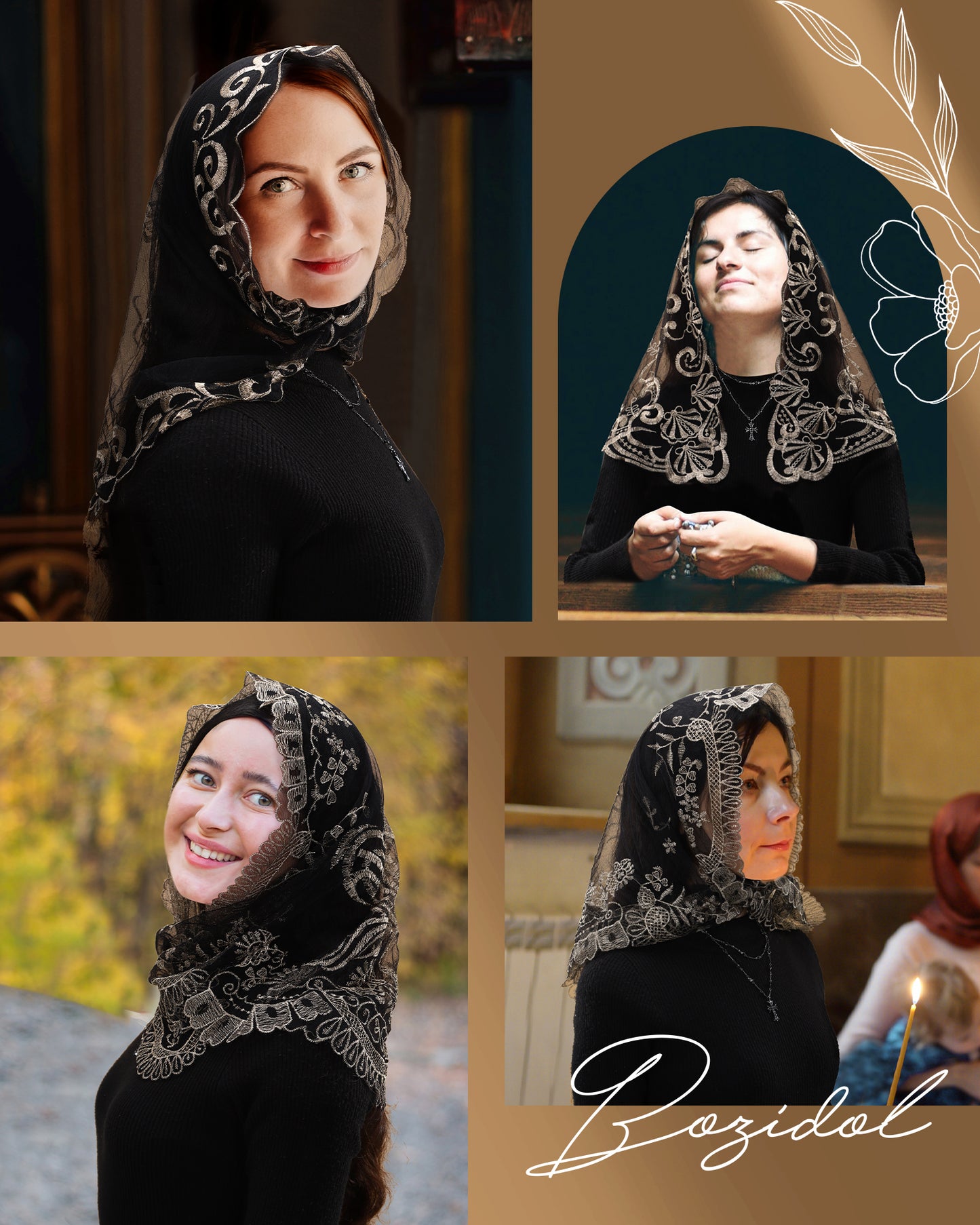Bozidol D-Shape Holy Spirit Lady Veil- D-shaped embroidered Holy Spirit Holy Water Noble Ladies Veil