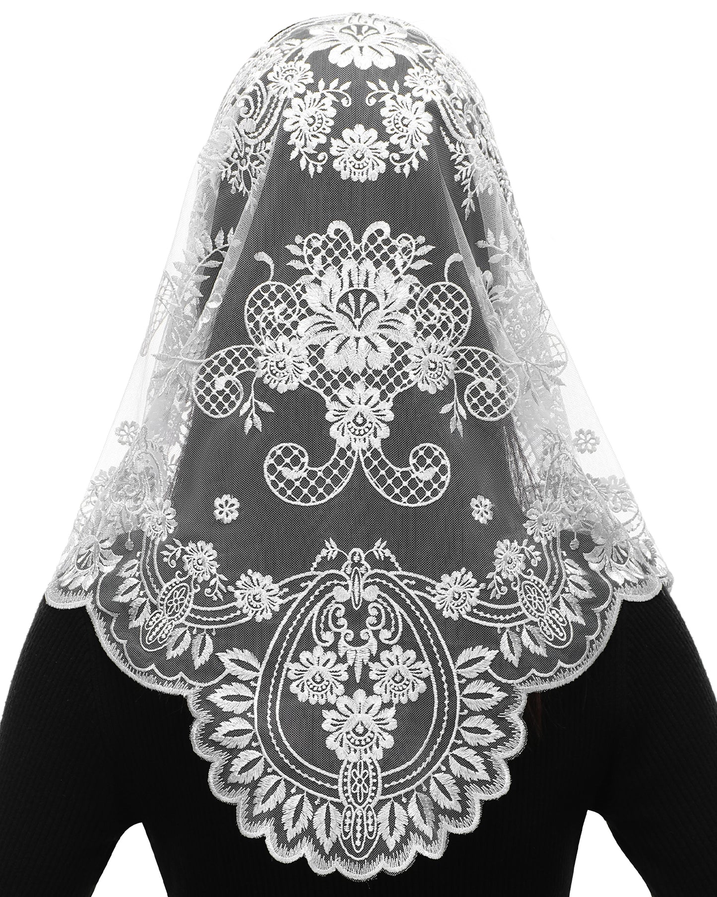 Bozidol Spanish Style Catholic Mass Mantillas Veil for Prayer Floral Orthodox Head Coverings Shawl Chapel Veils