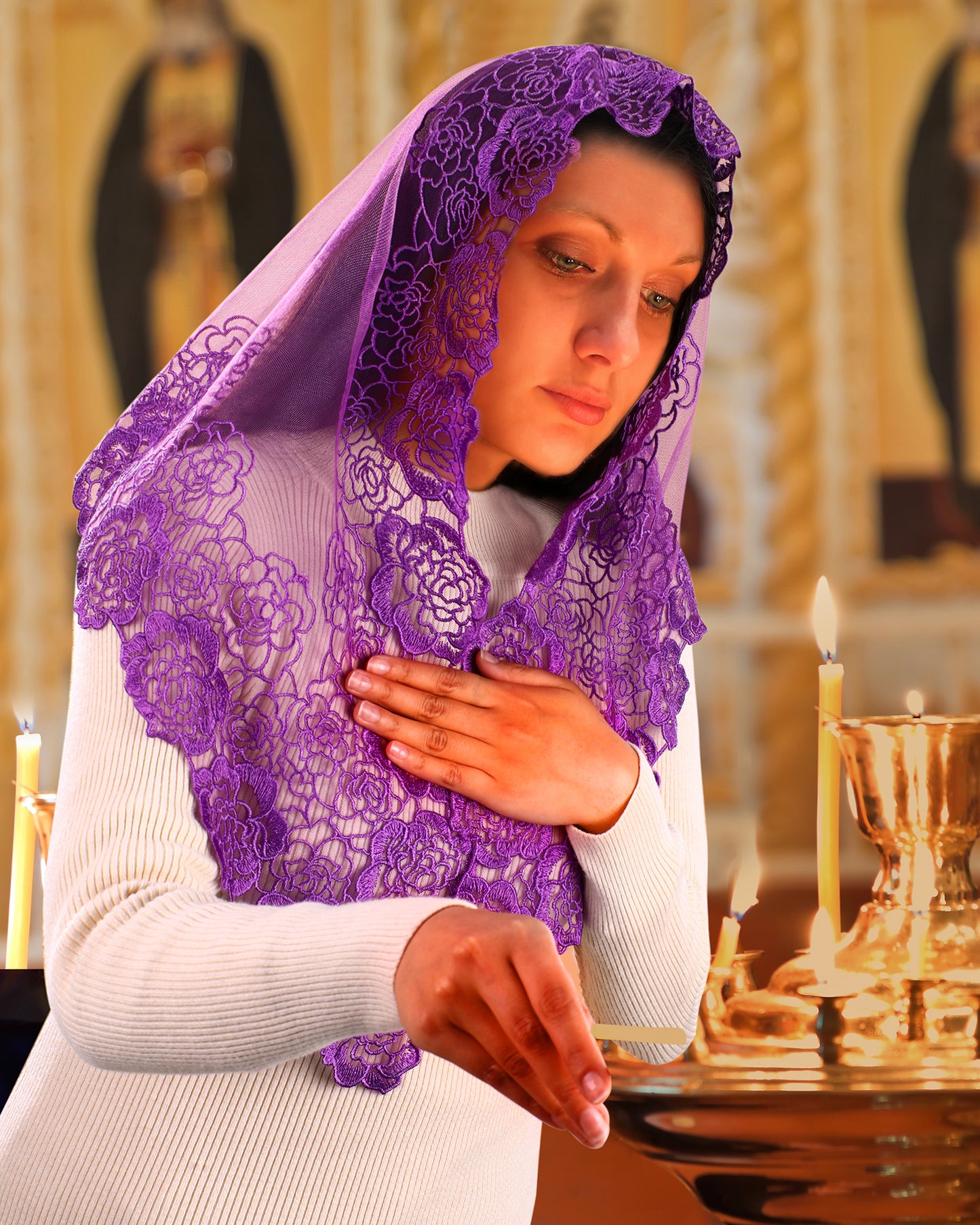 Spanish Style Church Lace Veils- Traditional Vintage Mantilla Veil Latin Mass Head Covering for Women