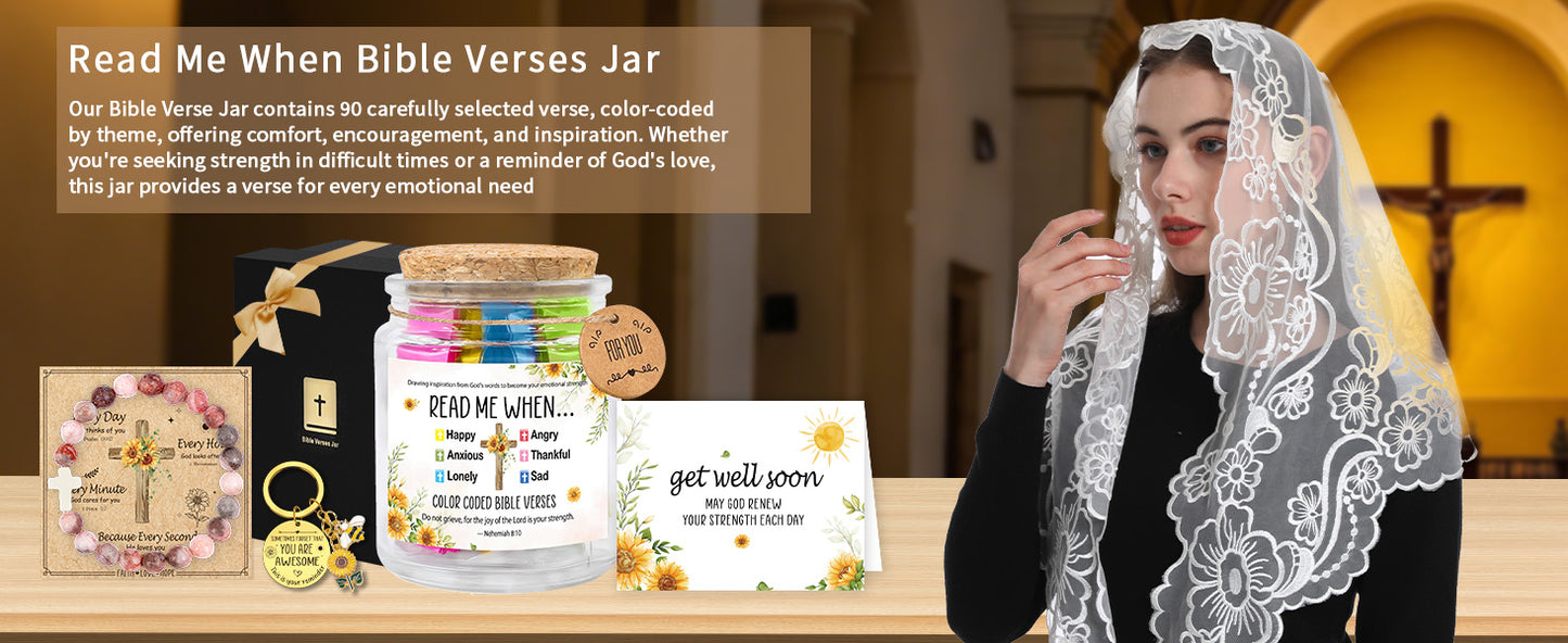 Bozidol Read Me When Bible Verses Jar, Color Coded Bible Verses in a Jar, Get Well Soon Gifts for Women Men, Christian Gift Box Comes with Cross Beads Bracelet, Keychain, Ribbon and Greeting Card
