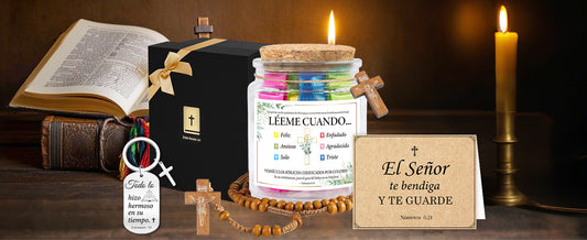 Bozidol Spanish Bible Verse Jar, Leeme Cuando te Sientas Versículos en Español, Tarro de Versículos Bíblicos en Español, Christian Gifts with Rosary Necklace, Keychain, Ribbon and Greeting Card
