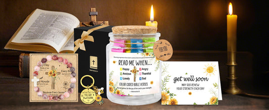 Bozidol Read Me When Bible Verses Jar, Color Coded Bible Verses in a Jar, Get Well Soon Gifts for Women Men, Christian Gift Box Comes with Cross Beads Bracelet, Keychain, Ribbon and Greeting Card