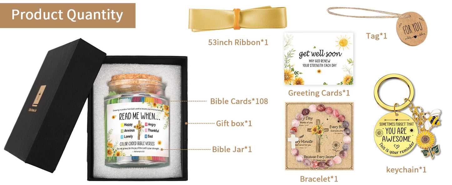 Bozidol Read Me When Bible Verses Jar, Color Coded Bible Verses in a Jar, Get Well Soon Gifts for Women Men, Christian Gift Box Comes with Cross Beads Bracelet, Keychain, Ribbon and Greeting Card