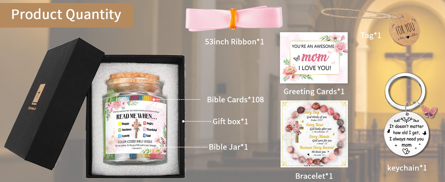Bozidol Read Me When Bible Verses Jar, Inspirational Prayer Jar with Scriptures for Women, Mothers Day Gifts for Mom, Christian Gifts with Cross Beads Bracelet, Keychain, Ribbon and Greeting Card
